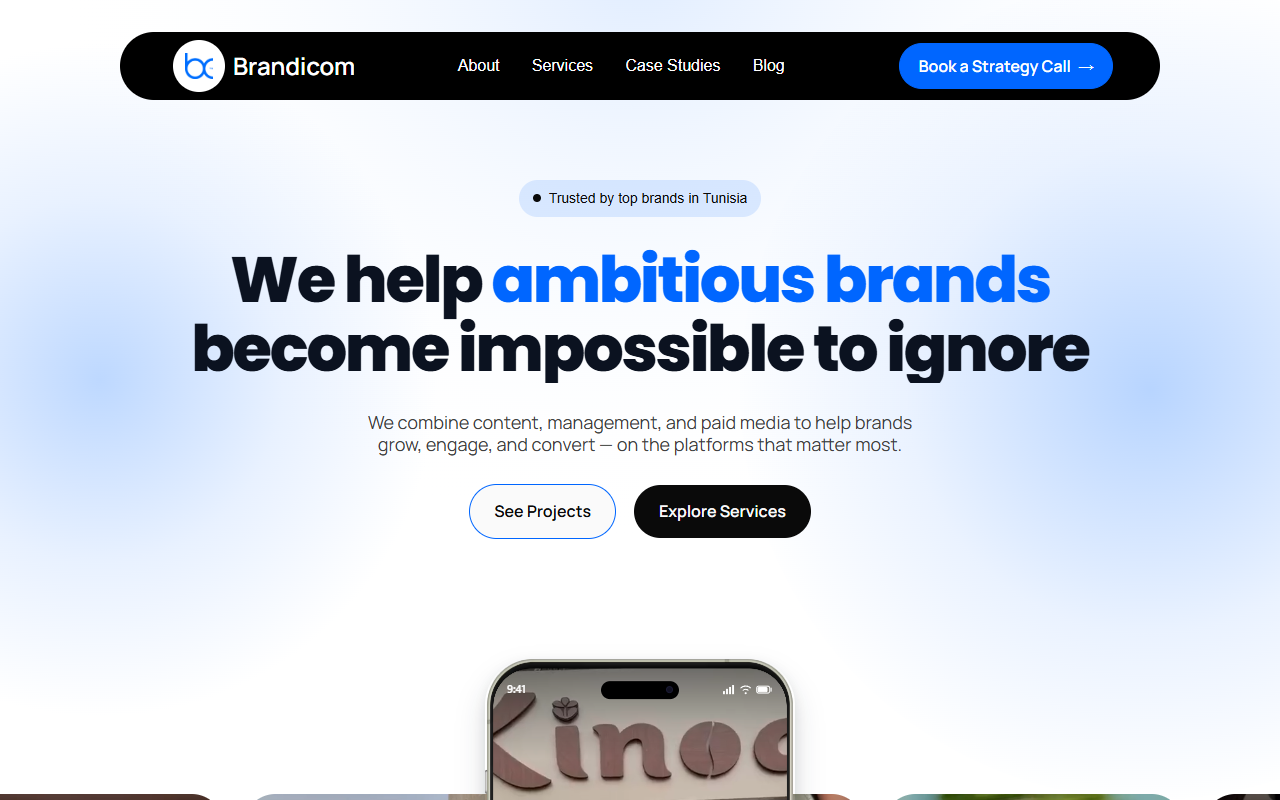 Brandicom – Social media agency website by Flow Agency Tunisia